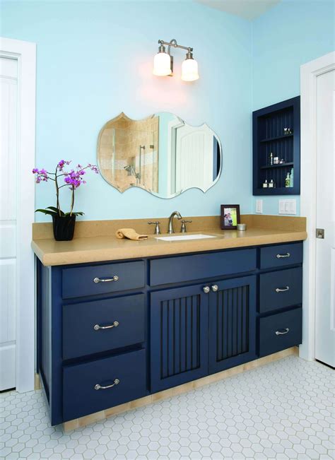 navy blue bathroom vanity decor.